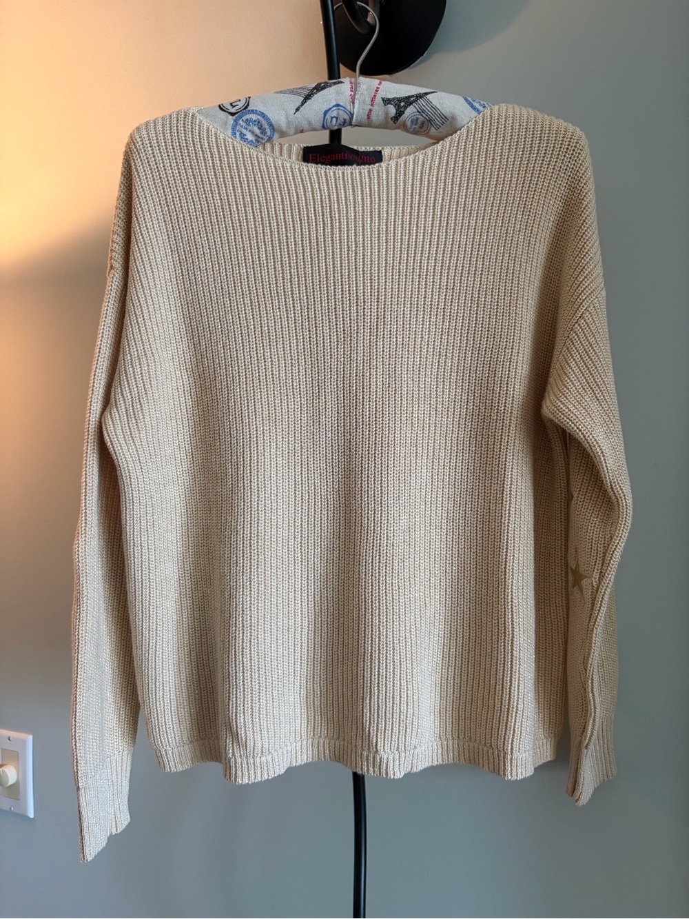 NWT ELEGANTISSIMO FIRENZE
HIGH NECK ELBOW STAR METALLIC SWEATER